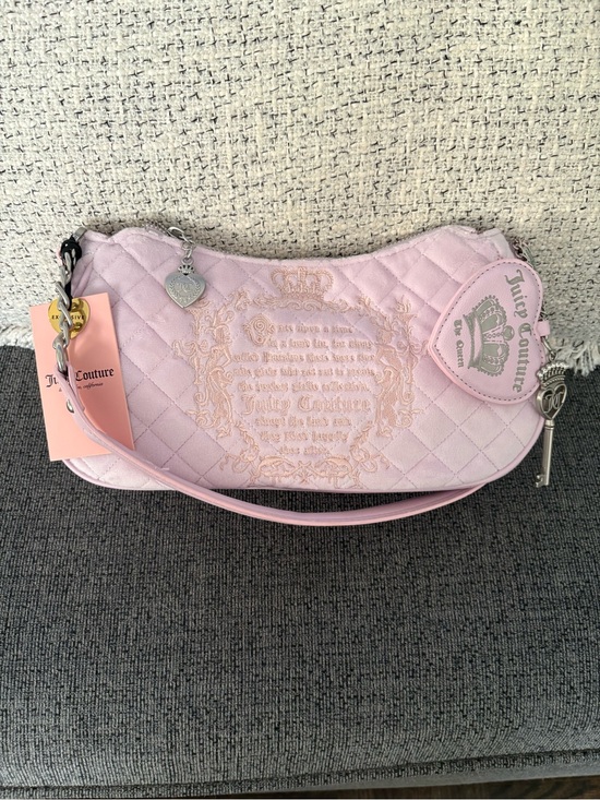Juicy Couture Handbags - Juicy Couture Light Pink Quilted Shoulder Bag with Heart & Key Charms